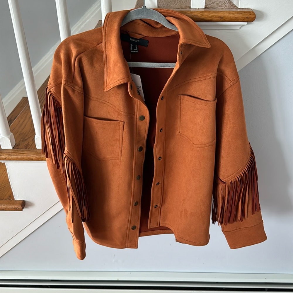 Oversized fringe jacket faux suede size medium